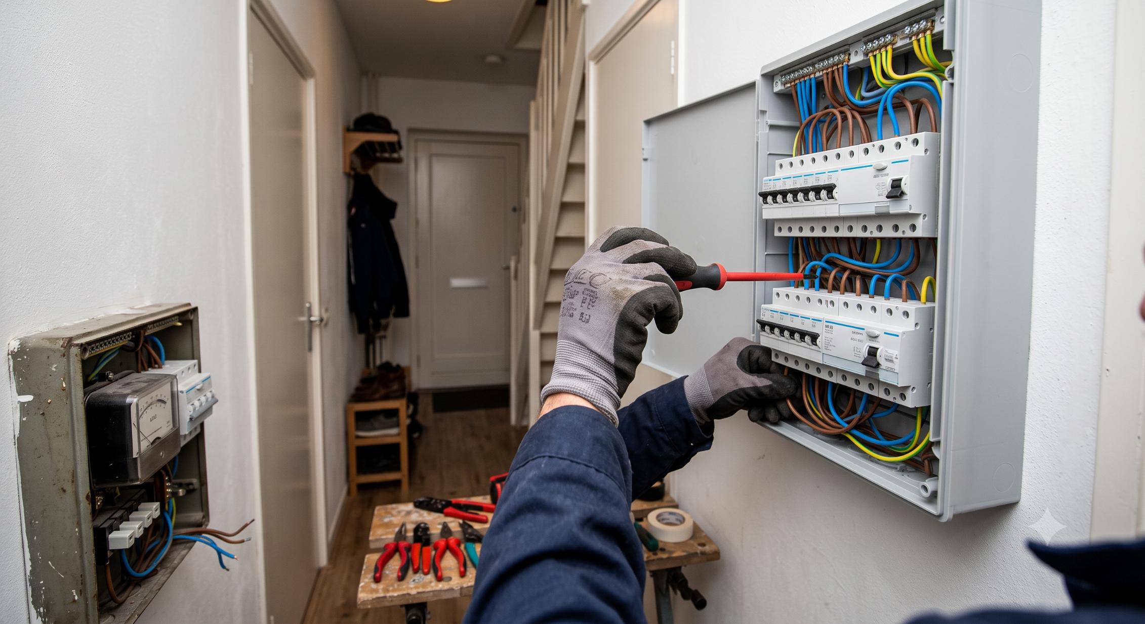 Meterkast-die-wordt-vervangen.png Meterkast vervangen door Van Heijningen Techniek